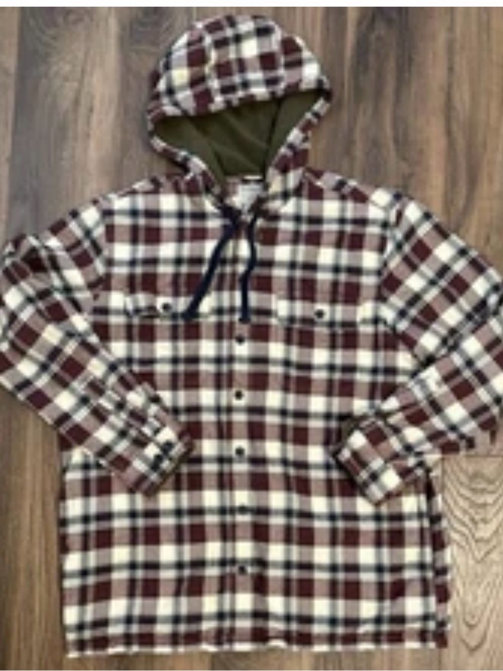 L.L. Bean Fleece Lined Hooded Button Up Jacket  Large L Men’s Plaid